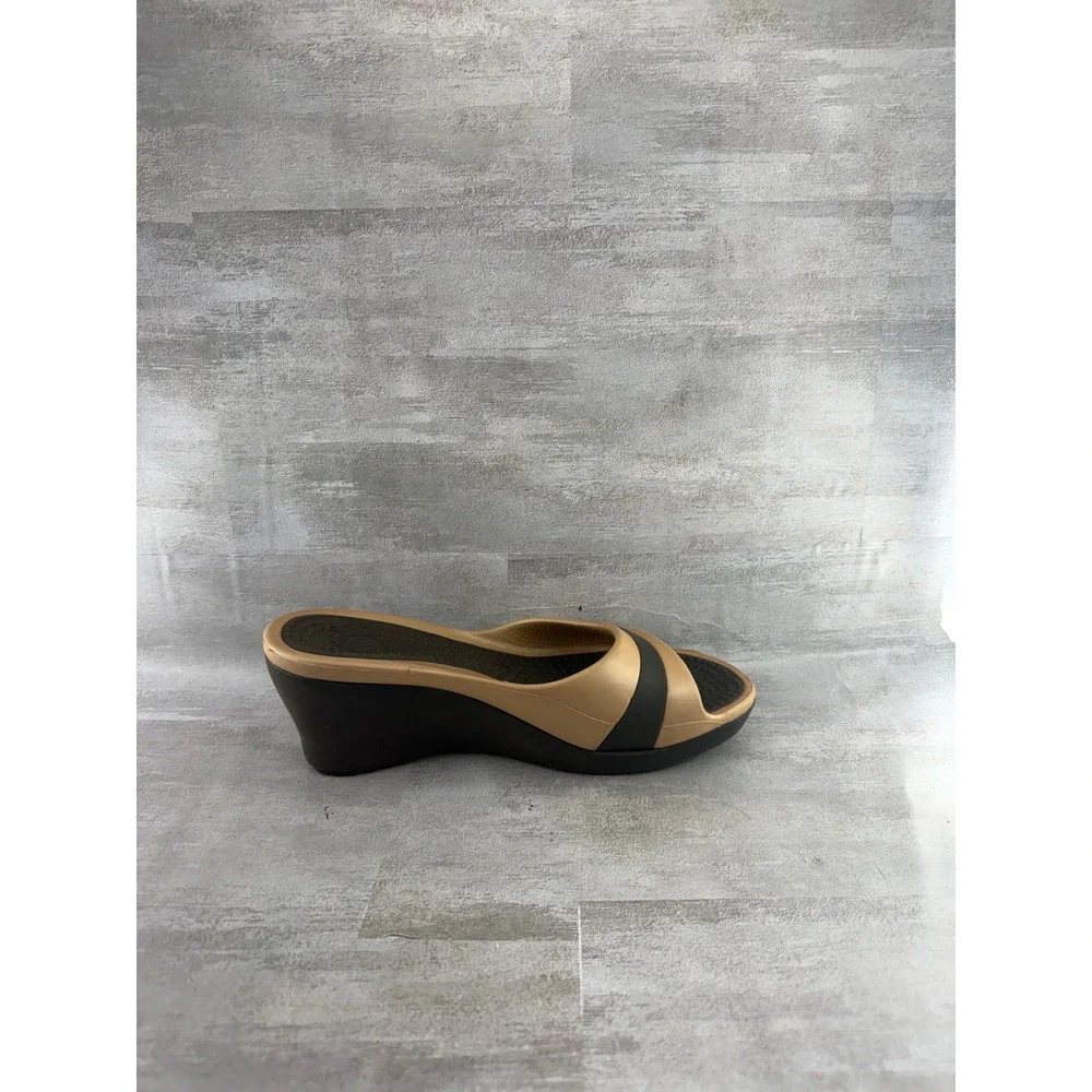 Crocs Havana Wedge Slide Sandals Bronze Espresso Brown Women Sz 8 11181